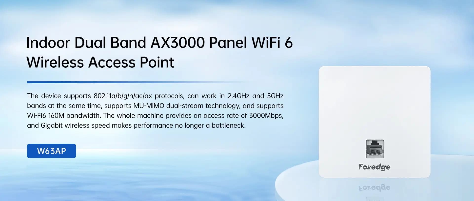 Foredge W63AP | Indoor Dual Band AX3000 Panel WIFI 6 Wireless Access Point